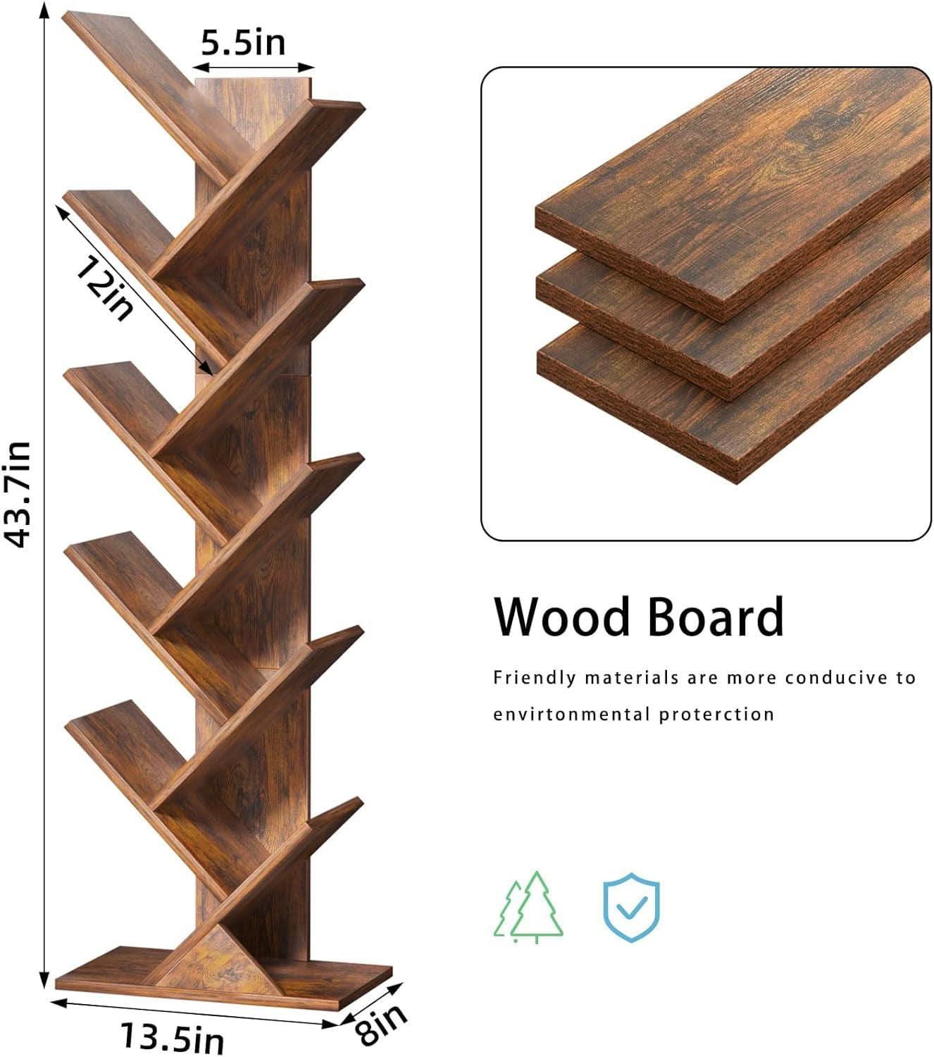 10-Tier Tree Bookshelf — Brown Wood