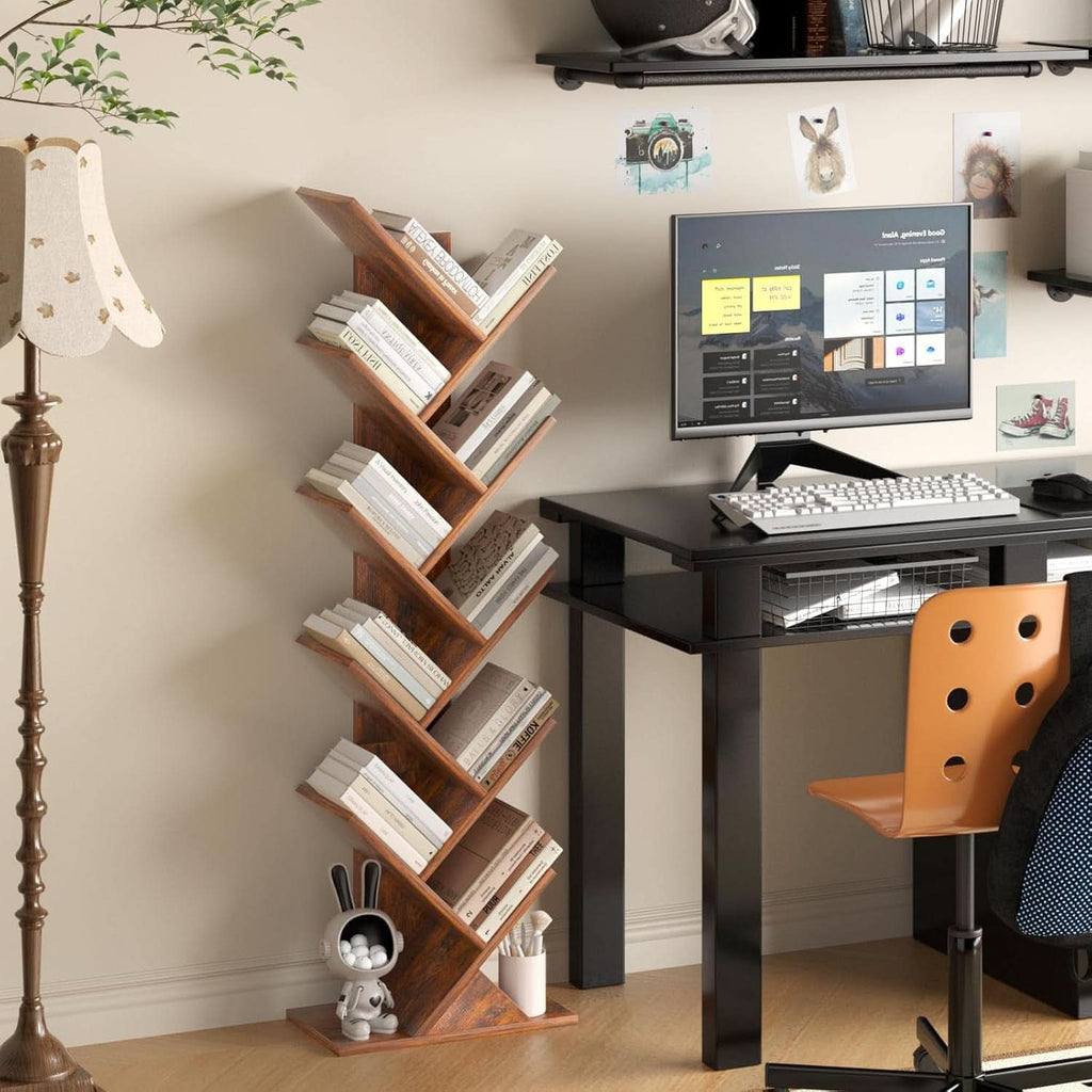 10-Tier Tree Bookshelf — Brown Wood