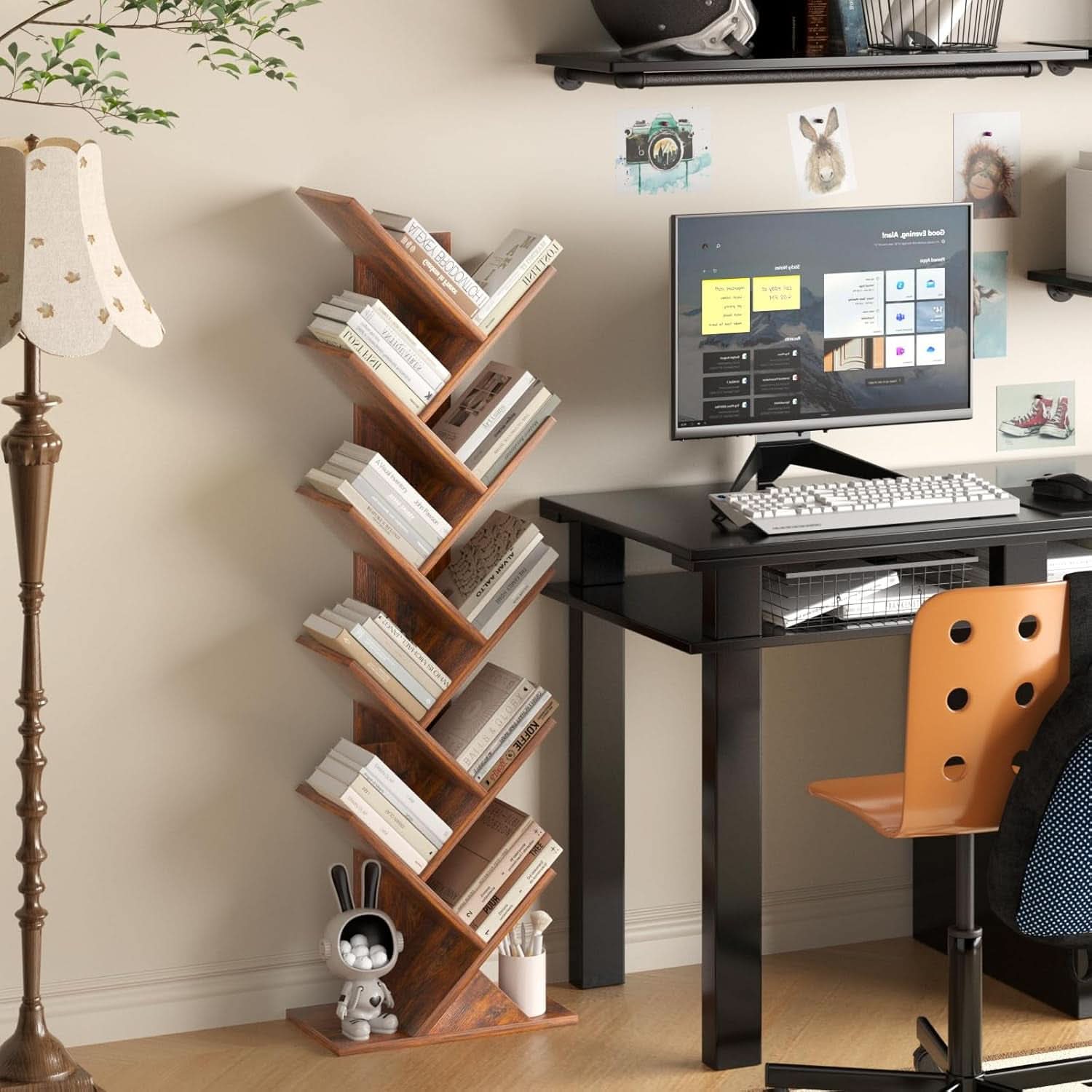 10-Tier Tree Bookshelf — Brown Wood