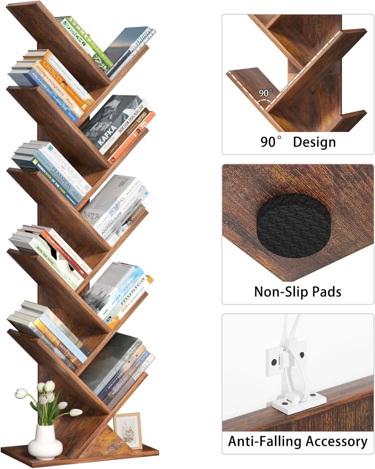 10-Tier Tree Bookshelf — Brown Wood