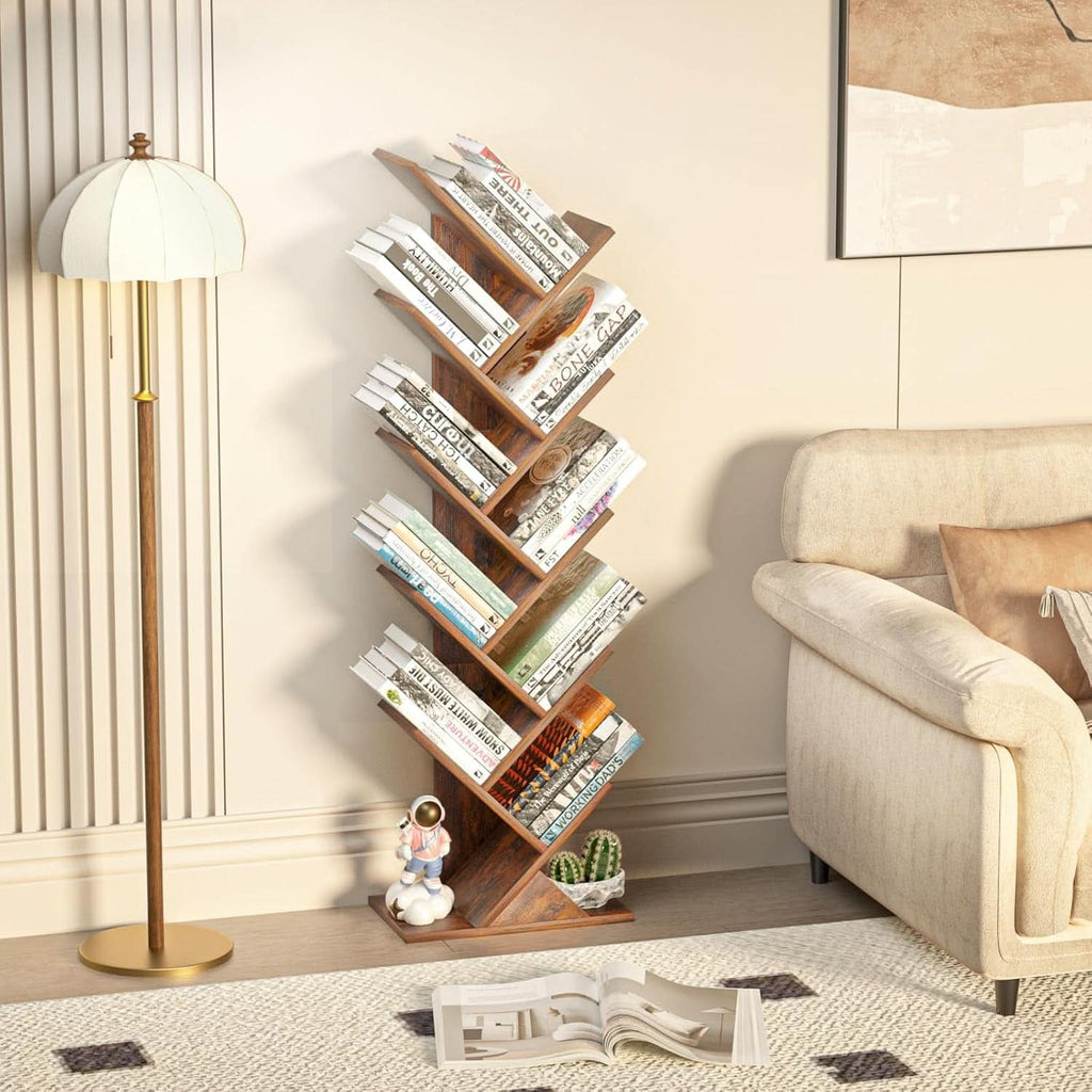 10-Tier Tree Bookshelf — Brown Wood