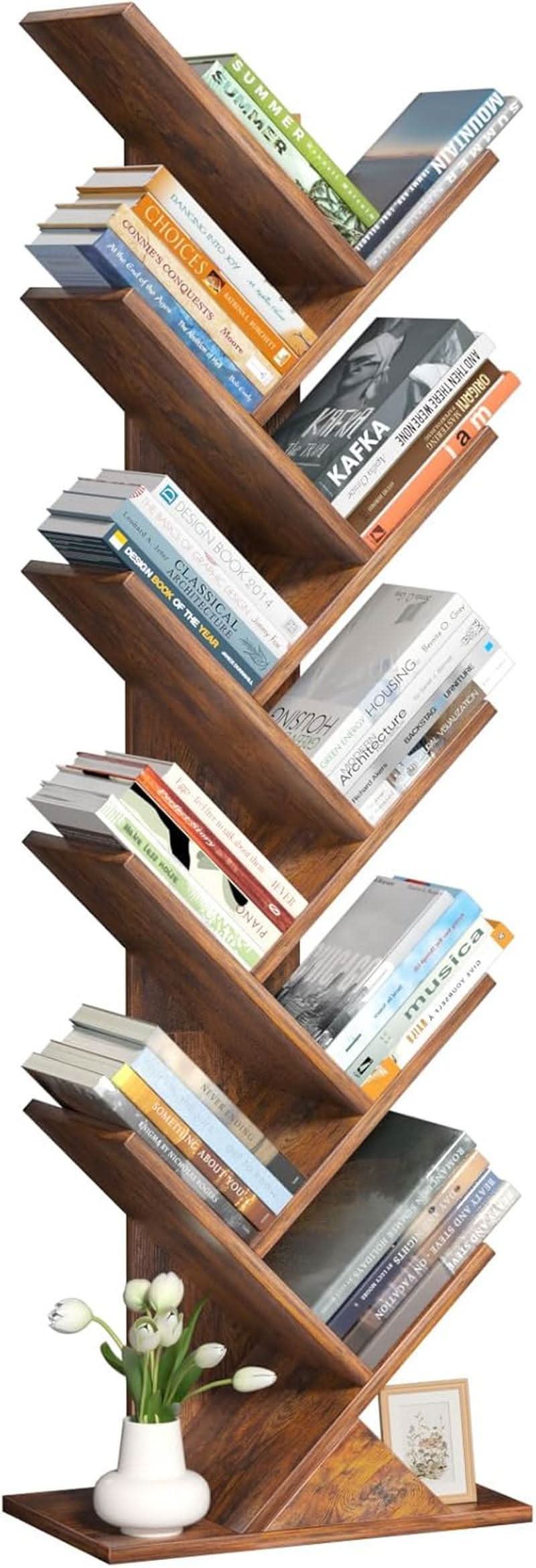 10-Tier Tree Bookshelf — Brown Wood