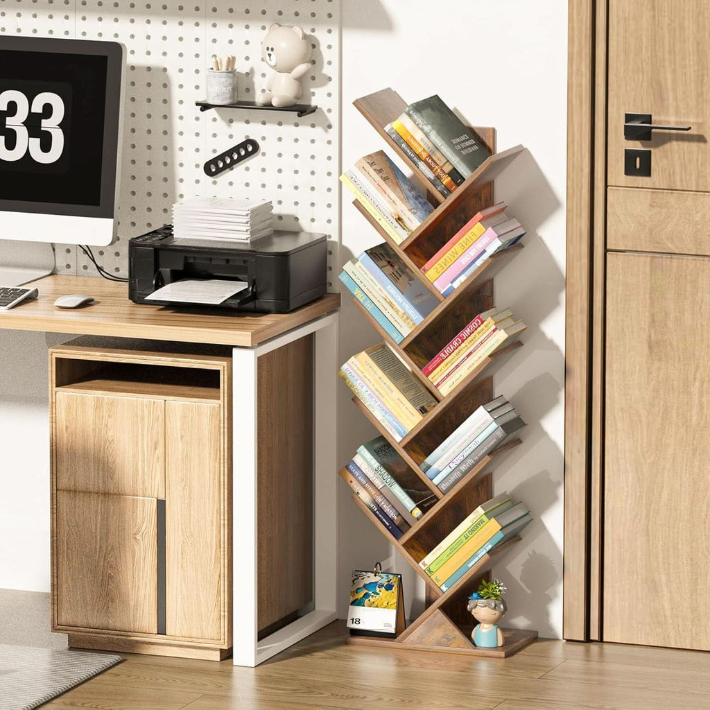 10-Tier Tree Bookshelf — Brown Wood