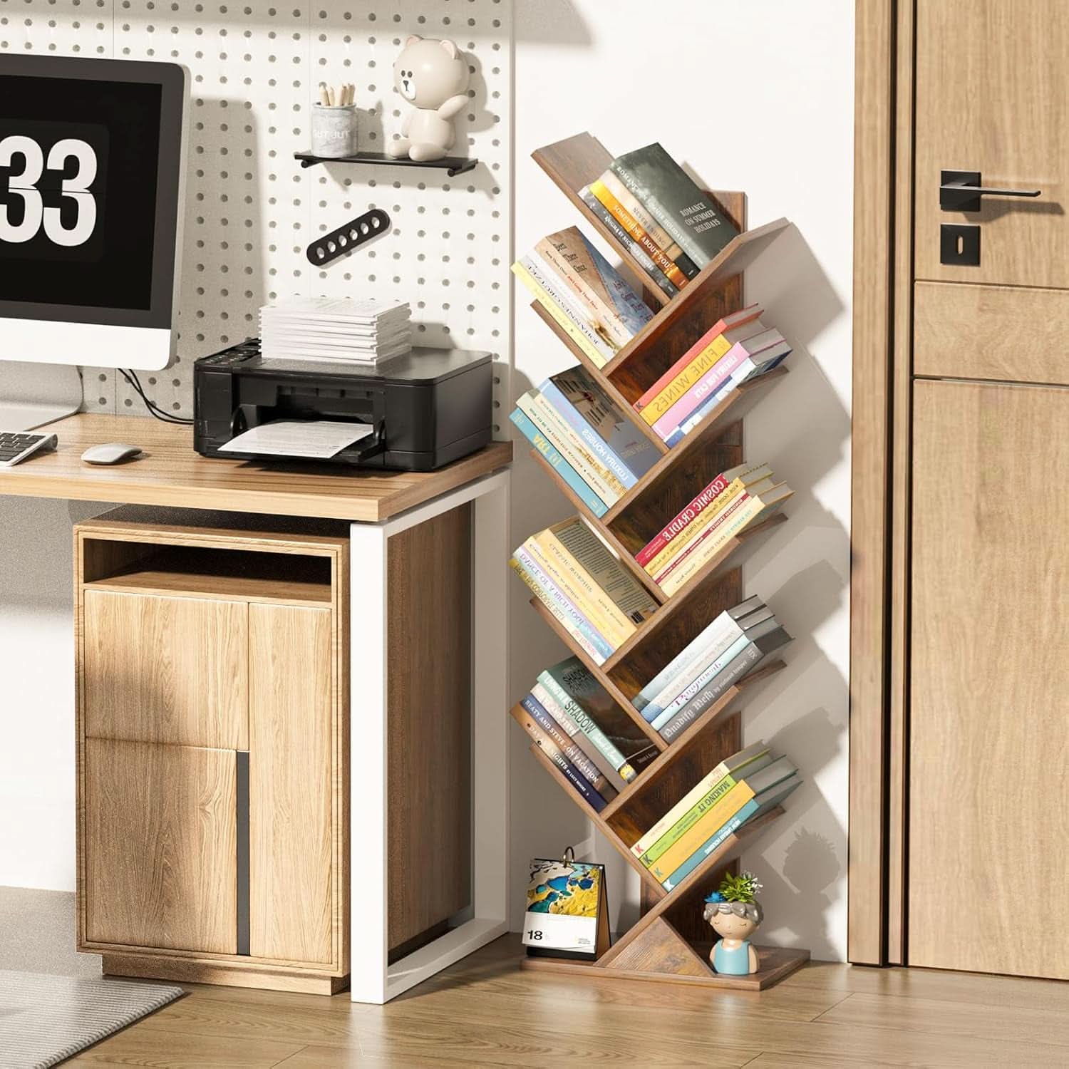 10-Tier Tree Bookshelf — Brown Wood