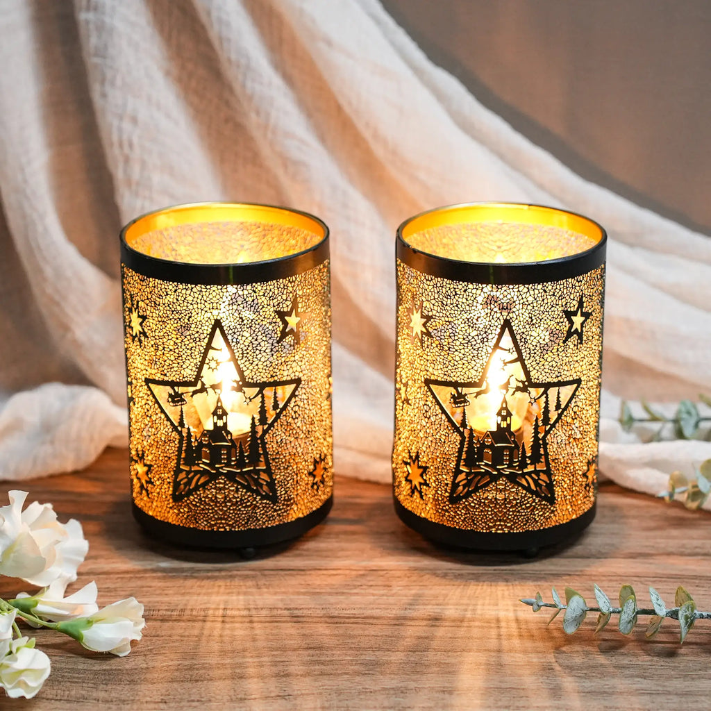 6.5" H Etched Metal Table Lamp Battery Operated Lamp
