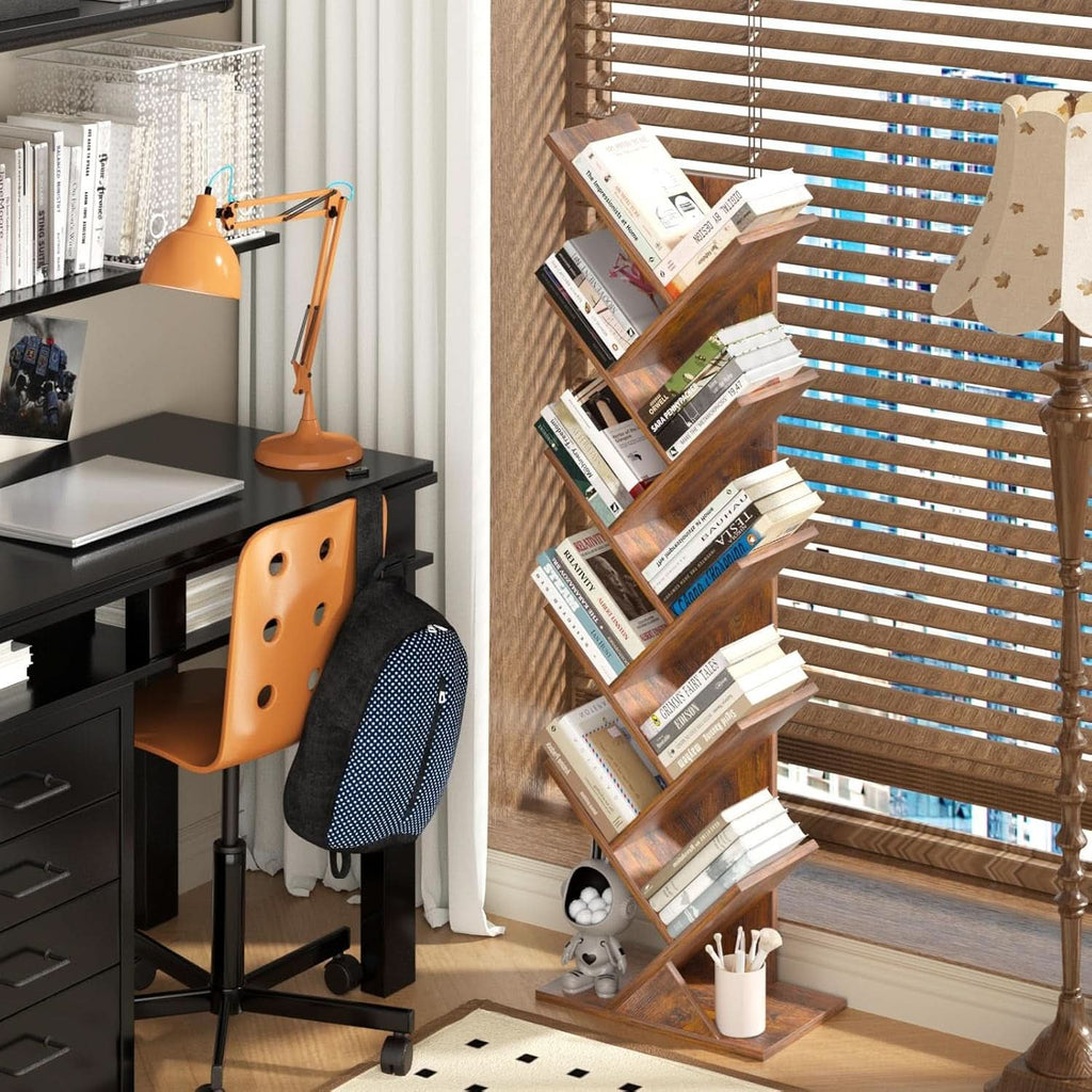 10-Tier Tree Bookshelf — Brown Wood
