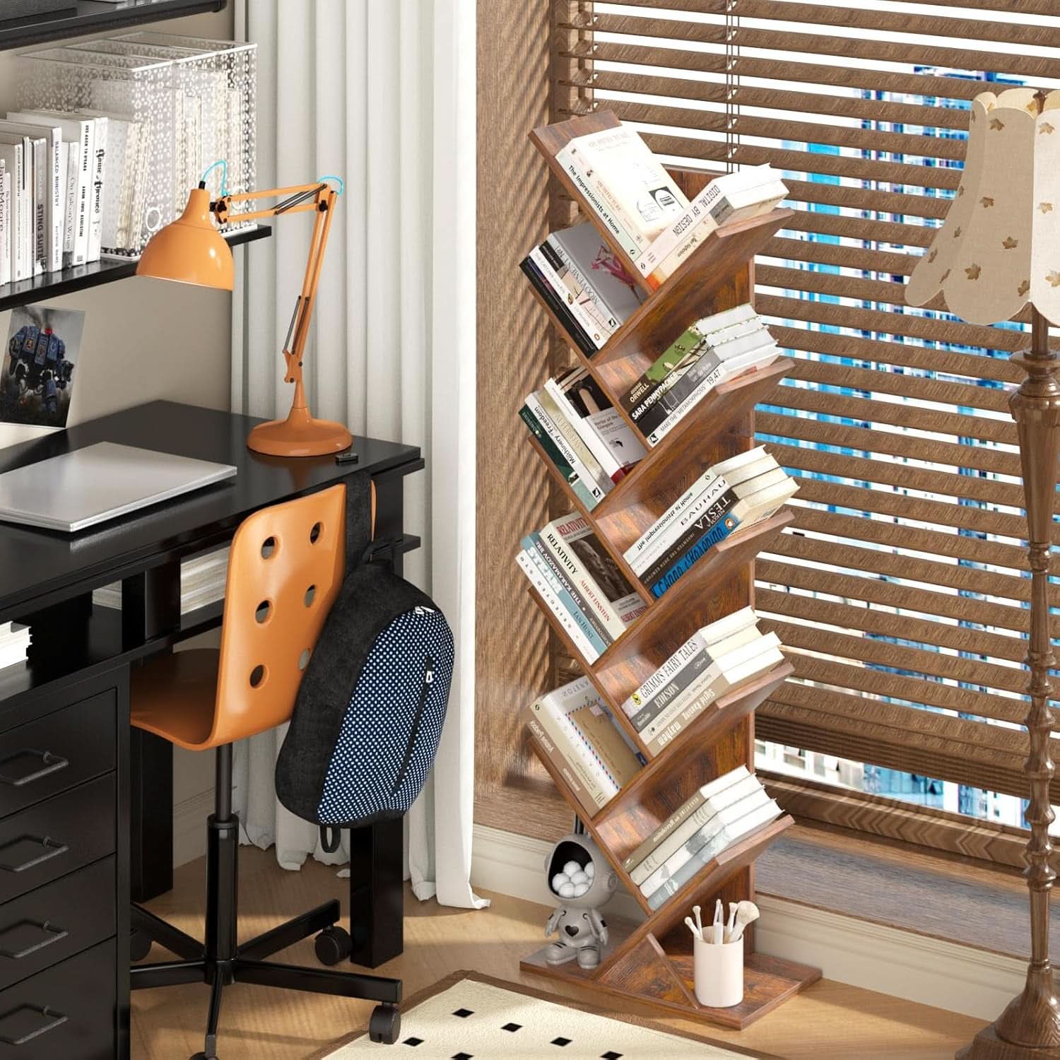 10-Tier Tree Bookshelf — Brown Wood