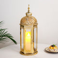 Moroccan Candle Lantern 17'' Gold Hexagonal Candle Holder